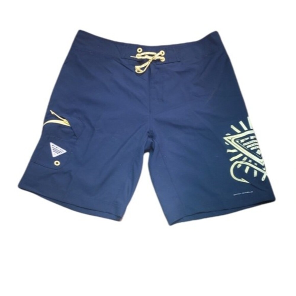 Mens Columbia PFG Omni-shield Navy Blue Cargo Board Shorts size 36W